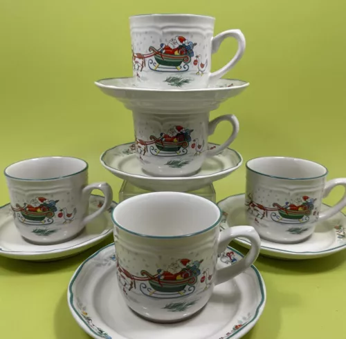 International Country Christmas Santa Lot Of 3 Cup & Saucer Sets Stoneware Japan
