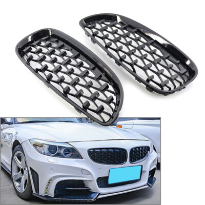 2x Gloss Black Front Grille Grill Diamond Meteor Style Fit BMW E89 Z4 2009-2016