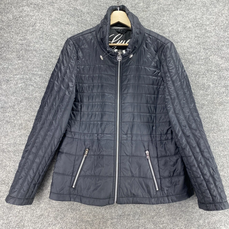 Chaqueta acolchada Guess para mujer L grande negra cremallera completa cuello alto forrada manga larga Foto 4 de 4