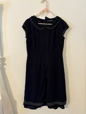 Vintage Nice Claup Black Peter Pan Collar Mini Dress Addams Goth Style 