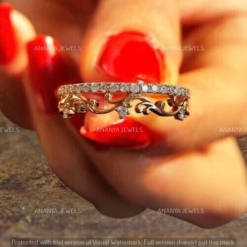 0.50 ctw Round Cut Moissanite Floral Wedding Band Ring 14K Rose Gold Plated - Image 3 of 4