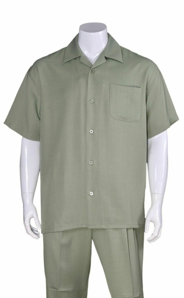 Shirt & Pleated Pants Solid Grey Short Sleeve Casual Sets Walking Leisure Suit