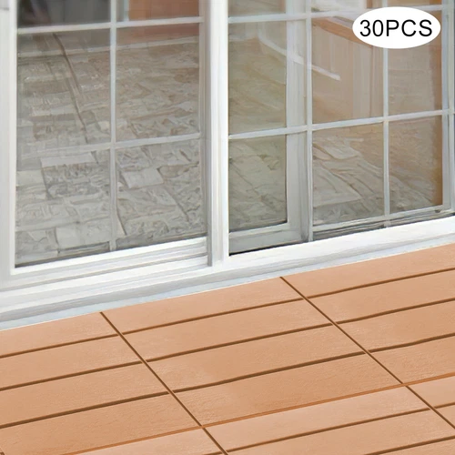 30X Plastic Interlocking Deck Tiles Dark Wood Grain Outdoor Patio Pavers 12"x12" - Picture 2 of 6