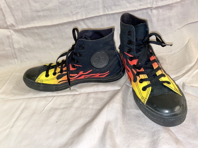 Converse All Star Chuck Taylor High Top Black With Flames - Menâs Size 9 | eBay