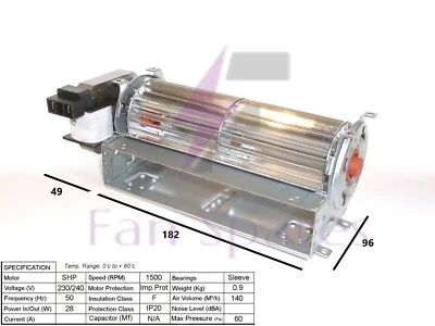 180mm x 60mm Tangential cross flow air blower Electric Fire Stove Fan Heater