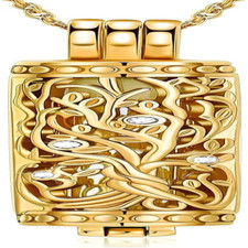 Cylinder Cremation Memorial Jewelry Tree of Life Urn Ashes Necklace Women Men