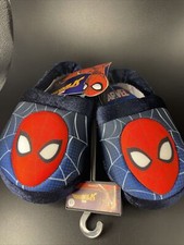 Spiderman Face Pose On Web Plush Foam Toddler Slippers No Slip Bottom Size M 7/8