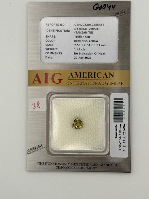 Natural Golden Tanzanite 1.43ct AIG Certified  VVS Rare Investment Gem