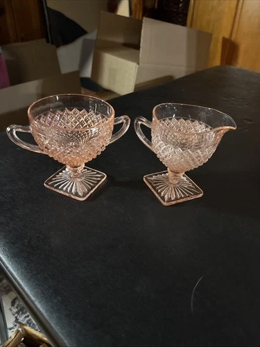 Anchor Hocking Miss America Pink Depression Glass Creamer and Sugar Set