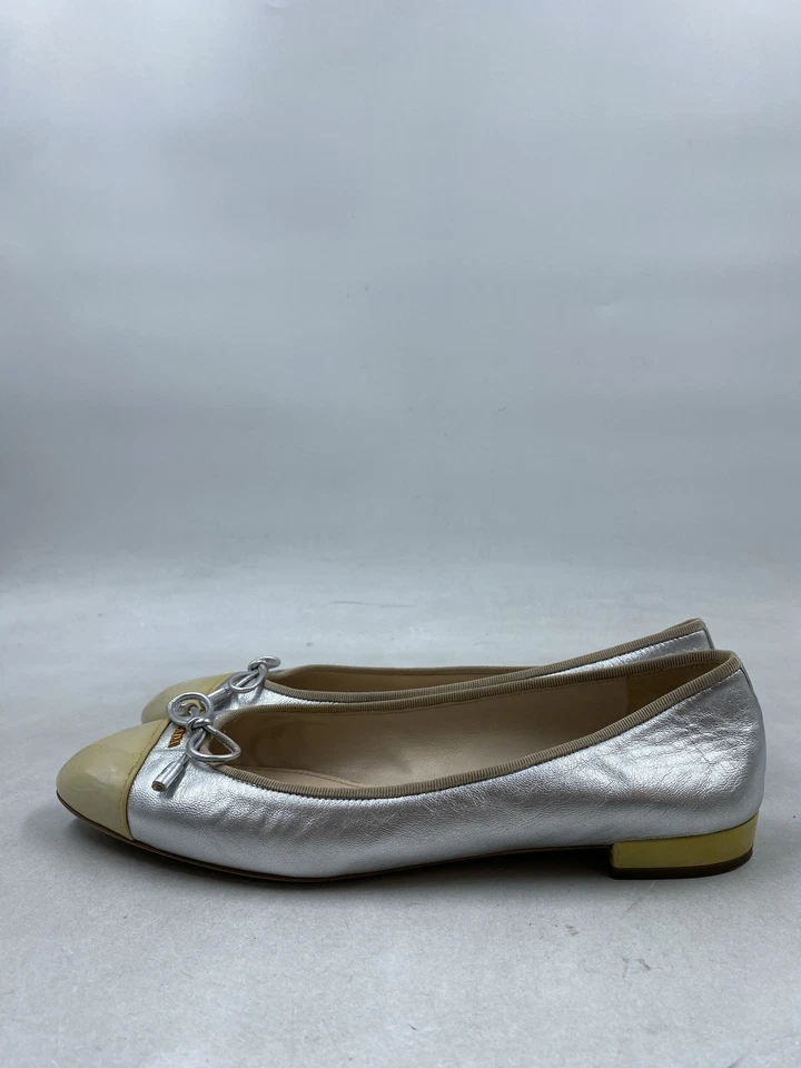 Prada Silver Leather Slip-On Cap Toe Ballet Flats W 9 - Image 3 of 4