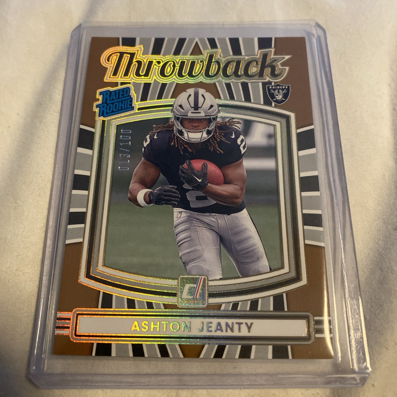 2025 Panini Donruss Ashton Jeanty Throwback Rated Rookie Bronze /100 SSP Raiders