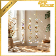 3 Pack Crystal Suncatchers for Windows with Chain Rainbow Maker Hanging Crystal