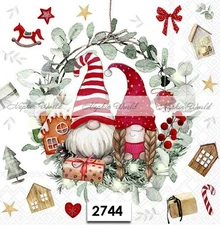 (2744) TWO Paper LUNCHEON Decoupage Art Craft Napkins - TWO CHRISTMAS GNOMES
