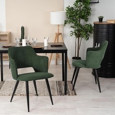 Set of 2 Dining Chairs with Arms Metal Legs Green