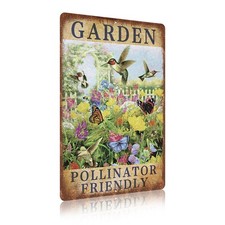 Vintage Garden Signs Pollinator Friendly Retro Yard Metel Tin Signs outdoor A...