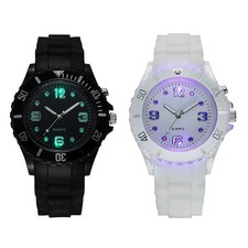 Teen LED Flashing Light up Jelly Silicone Band Boy Girls Quartz Sport Watch Gift