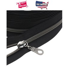 10 Yards Gunmetal Black Nylon Coil Zippers with 25 Matching Pulls for Crafts