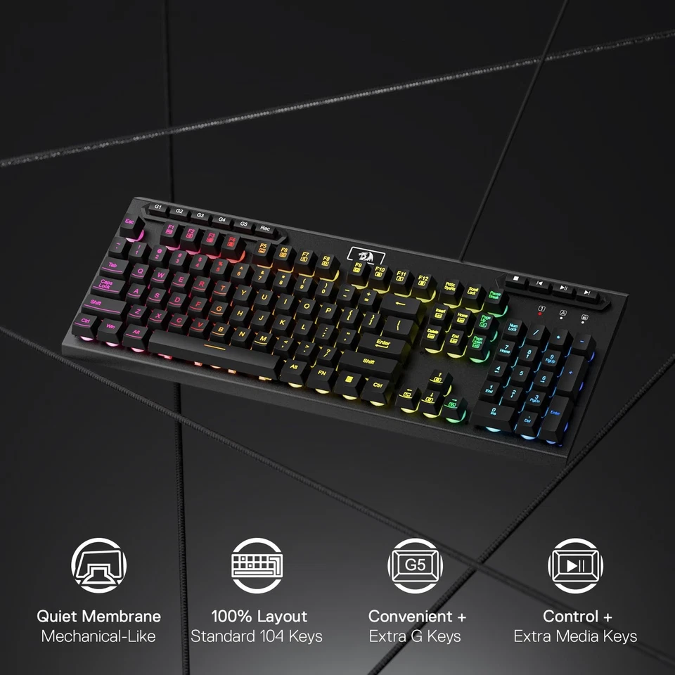 K513 RGB Membrane Gaming Keyboard, Standard 104 Keys Linear Mechanical-Feel K... - Image 2 of 4
