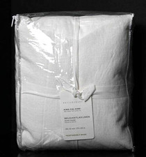 Pottery Barn Belgian Flax Linen Double Flange Duvet King/Cal.King  White NWT...