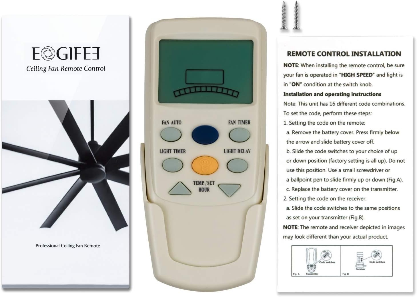 Ceiling Fan Remote Control Replacement for Hampton Bay Fan Timer LCD