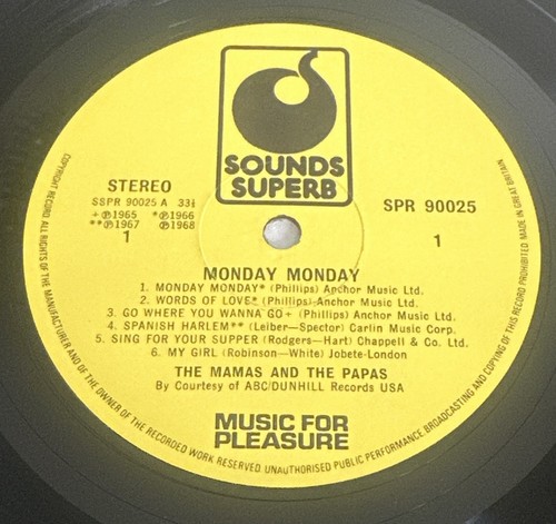 Mama's And The Papa's Monday Monday vinyl LP album record SPR 90025 EX / EX Con - Picture 4 of 6
