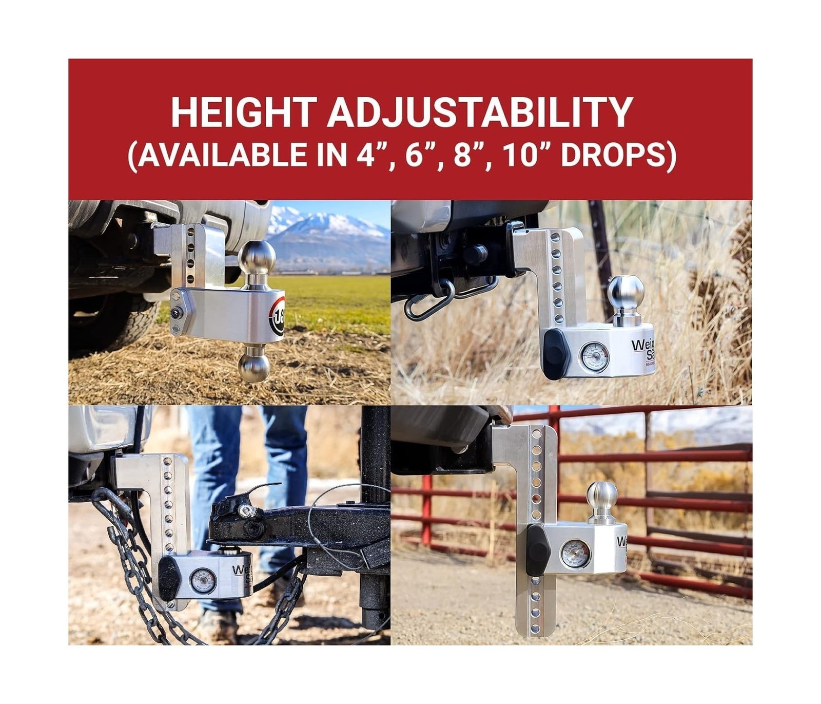 Weigh Safe Adjustable Trailer Hitch Ball Mount - 8" Drop Hitch for 2.5" Recei...