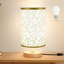 Desk Lamp LED Bulb Included, Small Bedside Table Lamp Plug-In - Classic Wood Bas