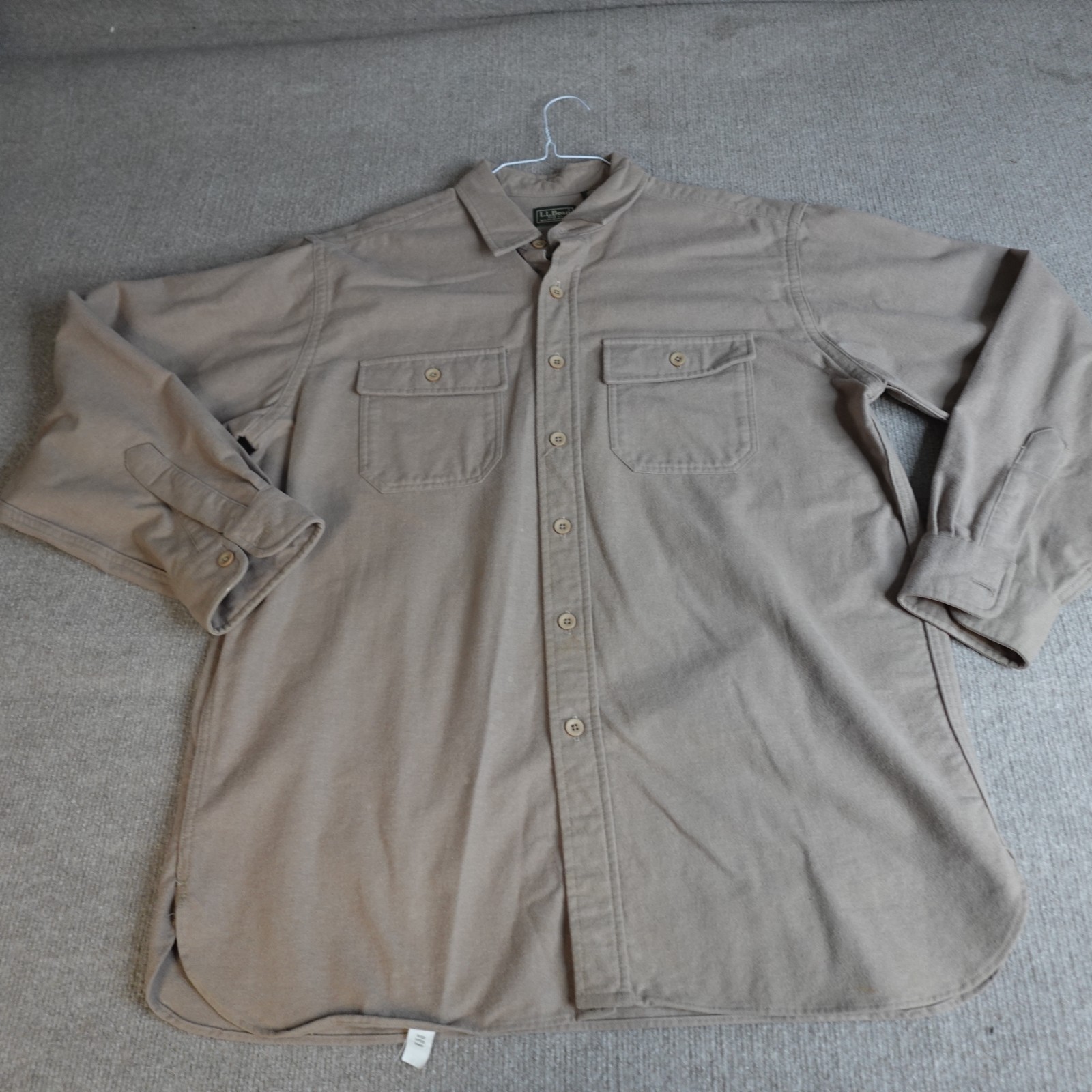 Vintage LL Bean Chamois Shirt Large Beige Solid Cotton 2000