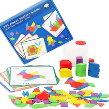 155 Pcs Wooden Pattern Blocks for Boys Girls Gift, Geometric Shape Pattern Se...