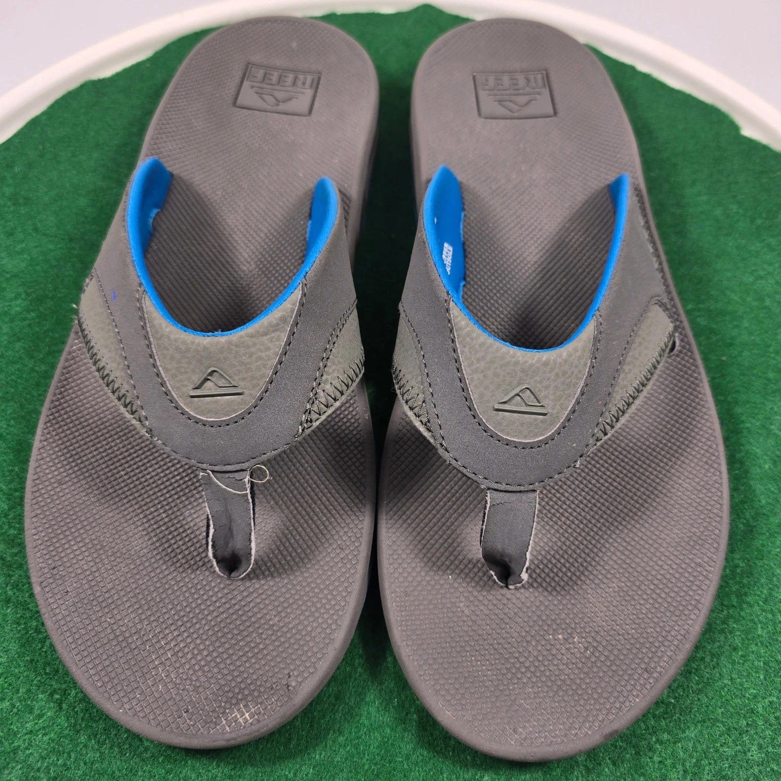 Reef Fanning Mens Flip Flops Grey Blue Bottle Opener Sandals Size 12 SPV A-16