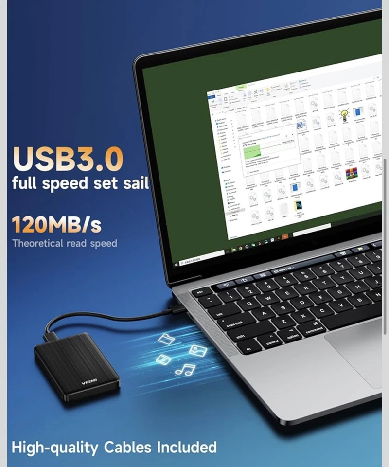 【NEW】VFENG 1TB PORTABLE EXTERNAL HARD DRIVE,ULTRA SLIM 2.5 USB 3.0 HDD (BLACK) - Image 4 of 4