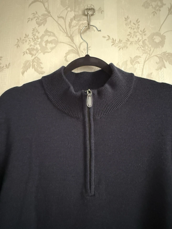 L.L. Bean Wool Sweater Mens Sz XXL 1/4 Zip 100% Merino Wool Navy Blue Preppy - Image 3 of 4