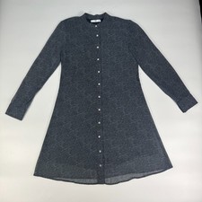 MNG Suit Shirt Dress Women 2 Black White Pattern Sheer Mandarin Collar Button Up