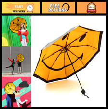 Smiley Face Folding Umbrella - Yellow Travel Umbrella, Windproof  Fun Emoticon