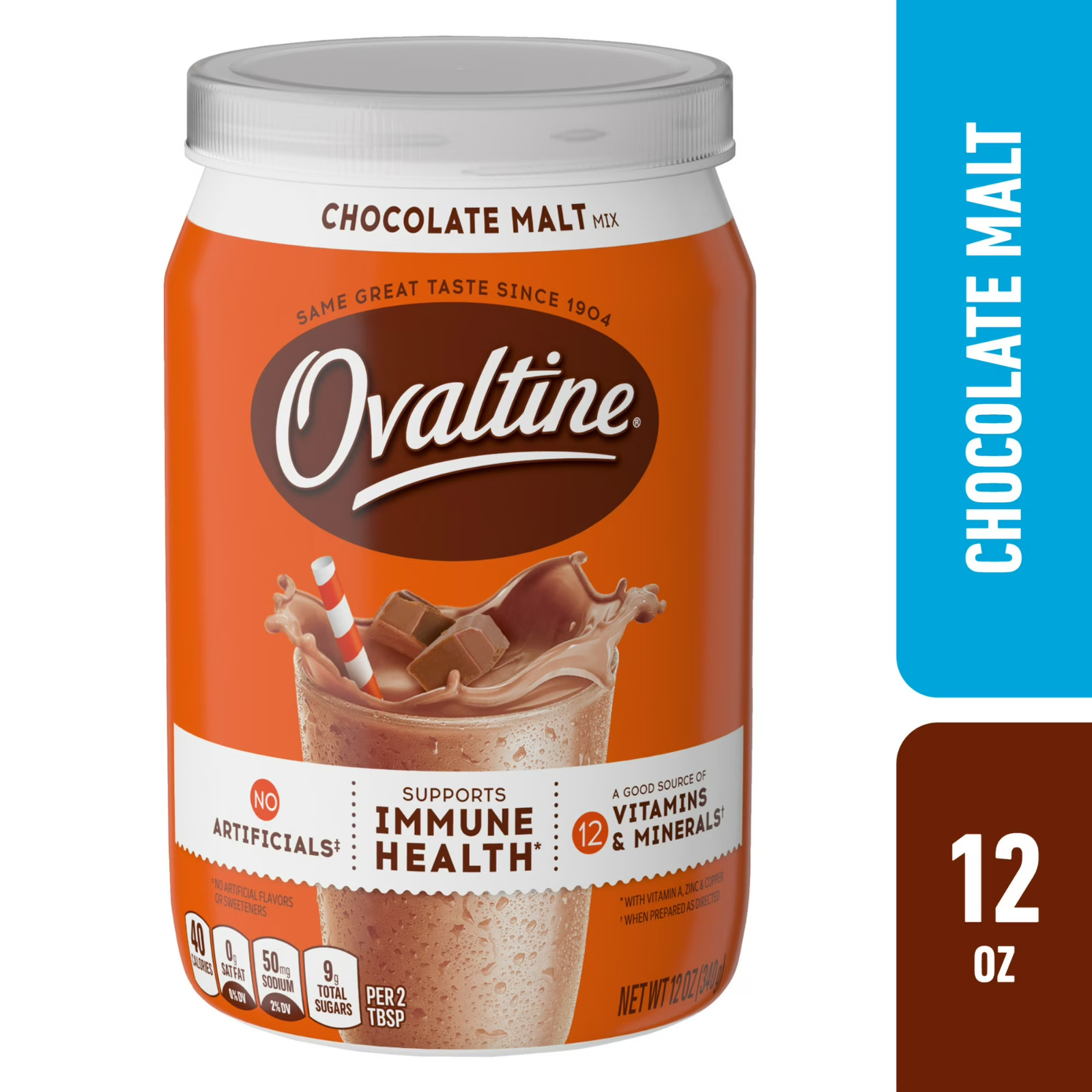 Ovaltine Chocolate Malt Powdered Drink Mix for Hot and Cold Milk Canister 12 oz
