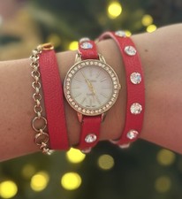 Geneva Platinum Leather Wrap Around Czech Rhi...