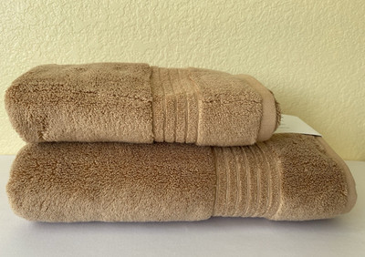 Set of 2 Liz Claiborne PLUSH Bath 30''x 56'' & Hand Towel Cotton SPICED BEIGE NEW