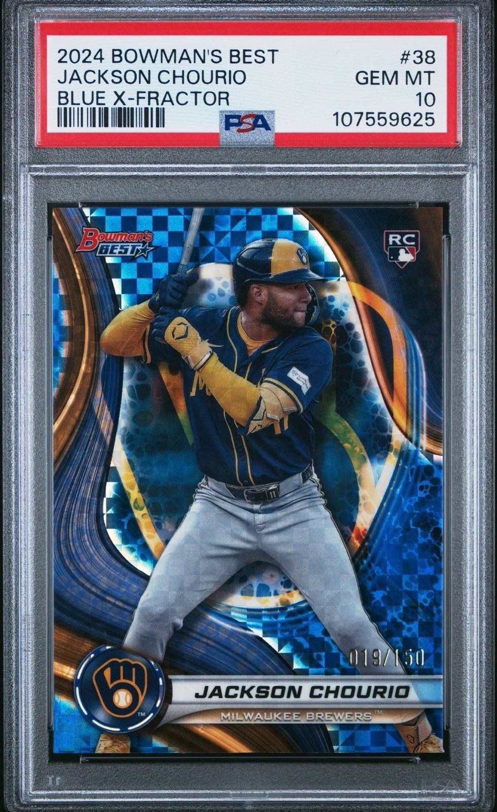 2024 Bowman's Best Blue Refractor #38 Jackson Chourio Rookie /150 PSA 10 Brewers