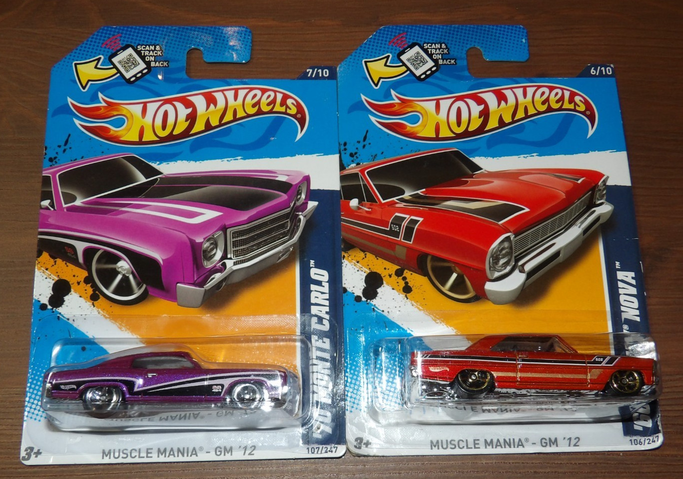 2X - 2012 Hot Wheels Muscle Mania GM - '70 Monte Carlo & '66 Chevy Nova