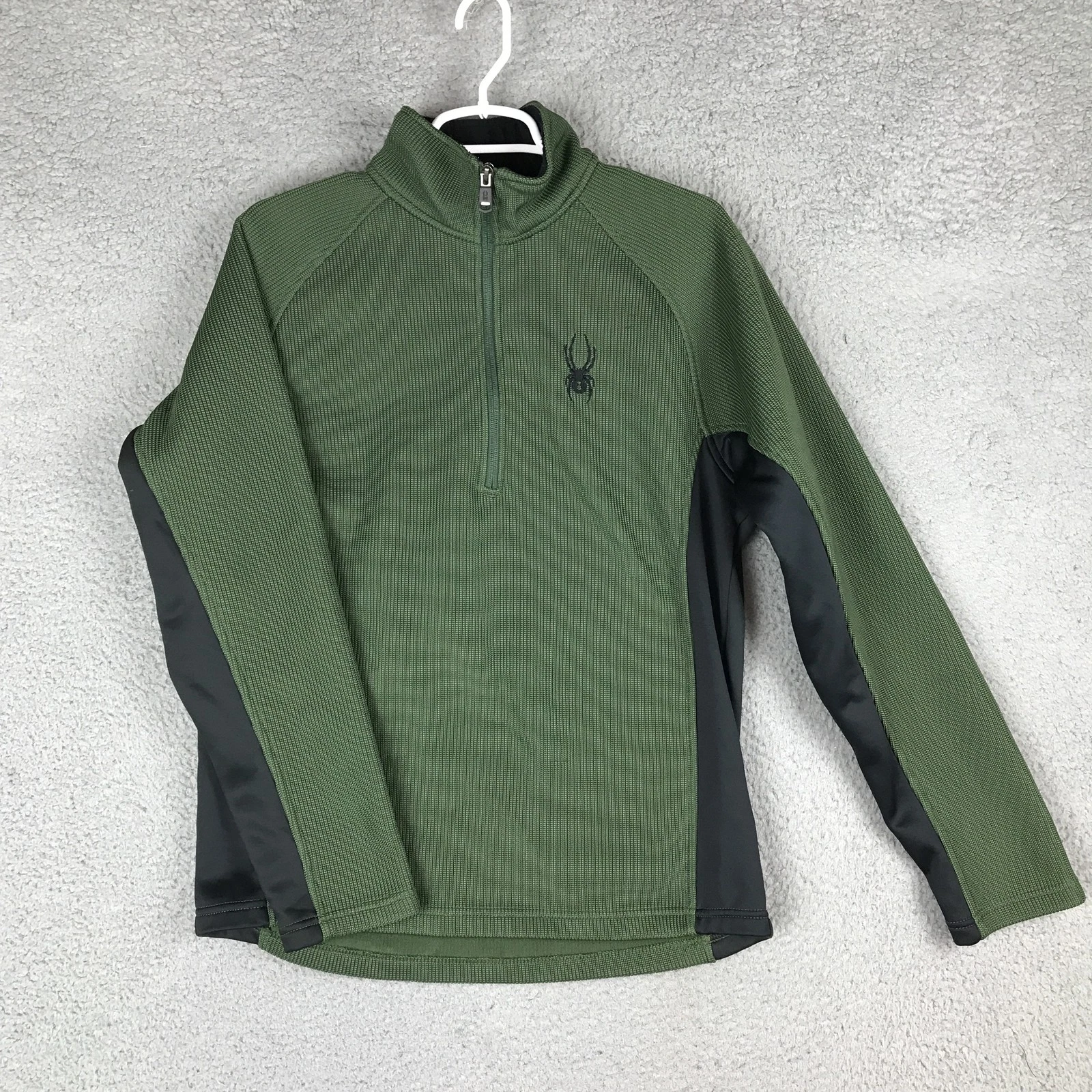 Spyder Pullover Mens Small Green Black Half Zip Fleece Thermal Base Layer Shirt