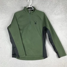 Spyder Pullover Mens Small Green Black Half Zip Fleece Thermal Base Layer Shirt