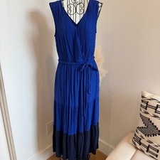 Nordstrom DR2 Daniel Rainn Royal Blue Swiss Dot Sleeveless Belted Maxi Dress-S