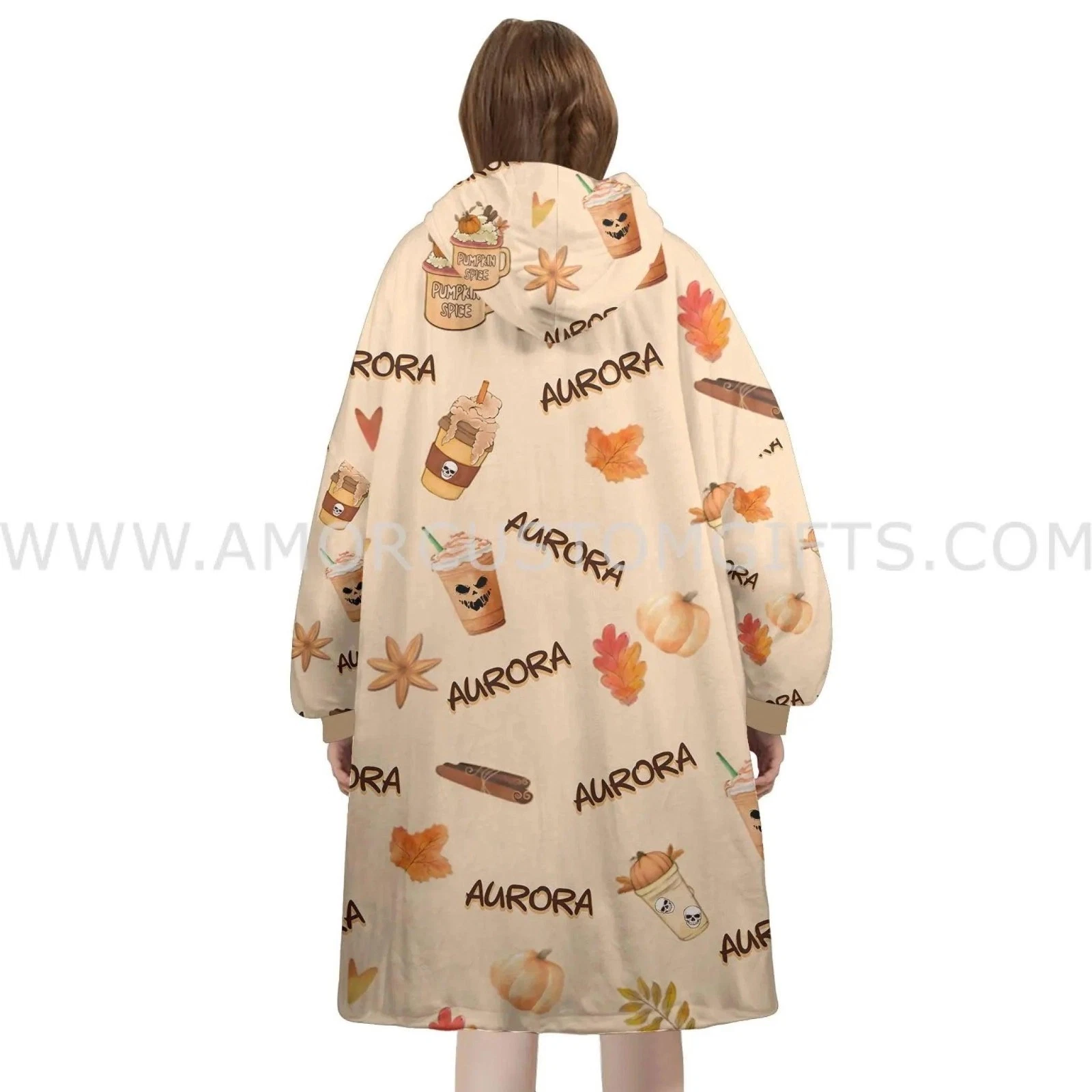 Custom Personalized Pumpkin Spice Fall Halloween Snug Oversized Wearable Hoodie