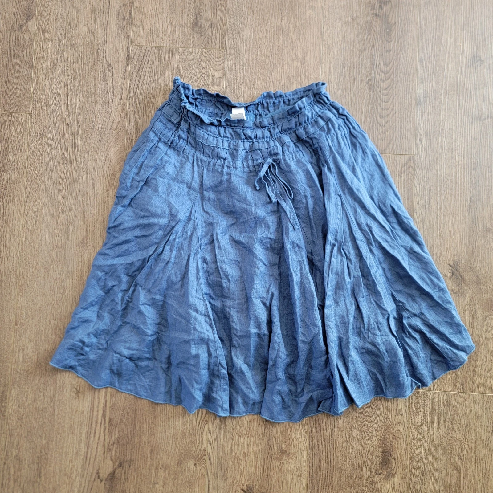 CP Shades Blue Linen Elastic Waist Knee Length Ruffle Skirt Size M