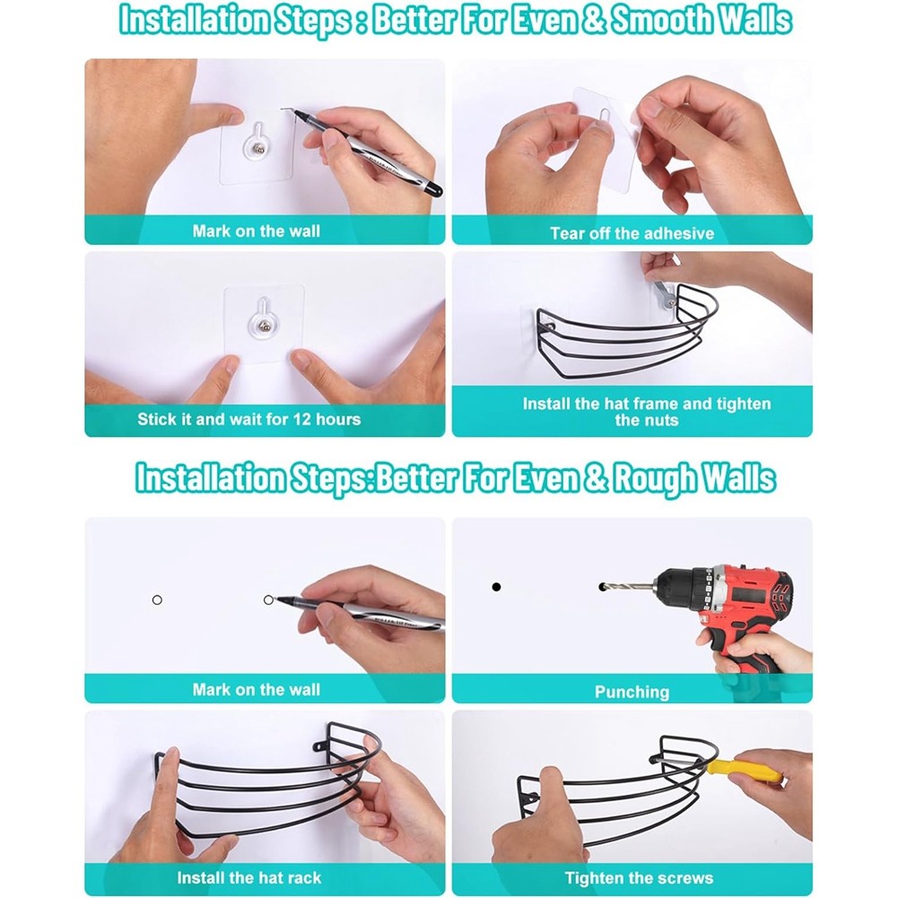 APL Cappelliera da Parete e Porta Confezione da 4 Organizer per Cappelli da Baseball in Metallo Cappelliera6313