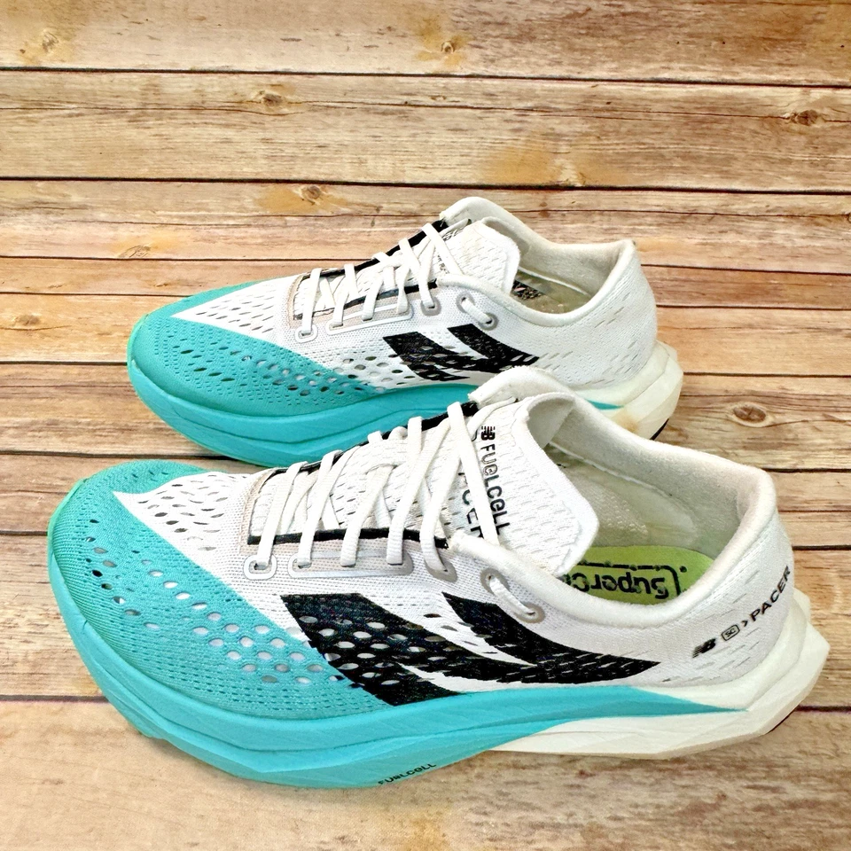 New Balance Womens FuelCell SuperComp Pacer V2 White Turquoise Running Shoes 9 - Image 4 of 4