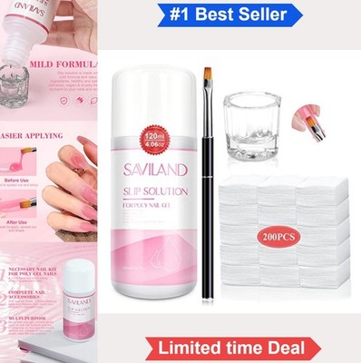 Poly Gel Slip Solution Kit 4.06oz Liquid Anti-Stick Nail Art Brush Dappen Dish
