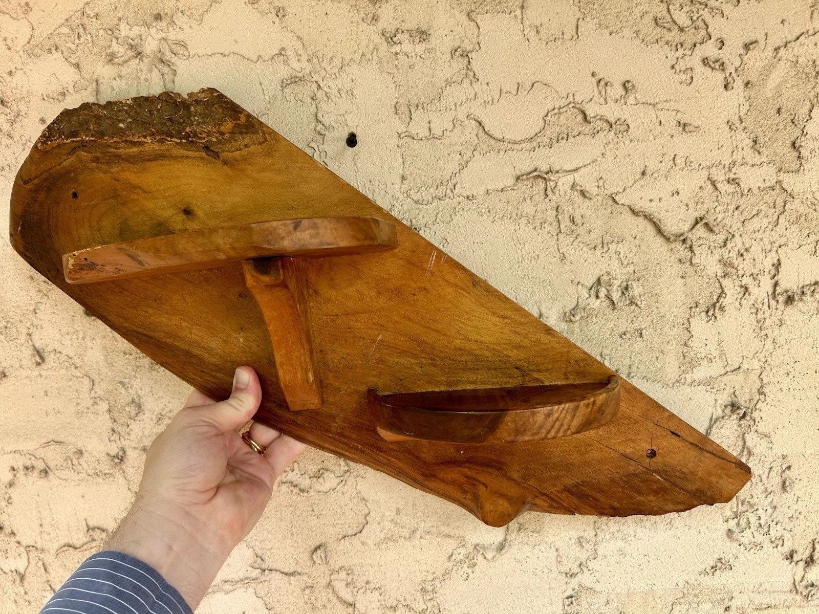 Vintage handmade two tiered live edge wall shelf 22”