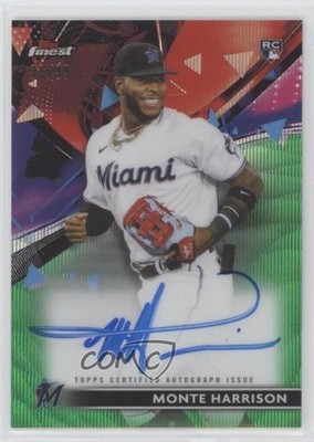 2021 Topps Finest Green Wave Refractor /99 Monte Harrison Rookie Auto RC v9t