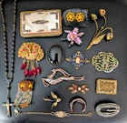 Antique Vintage Jewelry Lot Rare Carved Wood Lucite Owl Brooch